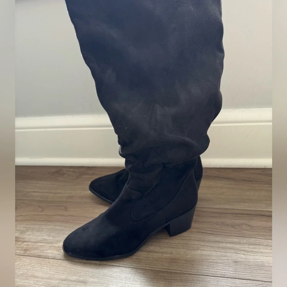 JOURNEE KAISON BOOTS Faux Slouchy Black Suede Women’s Size 6.5 Thigh High new